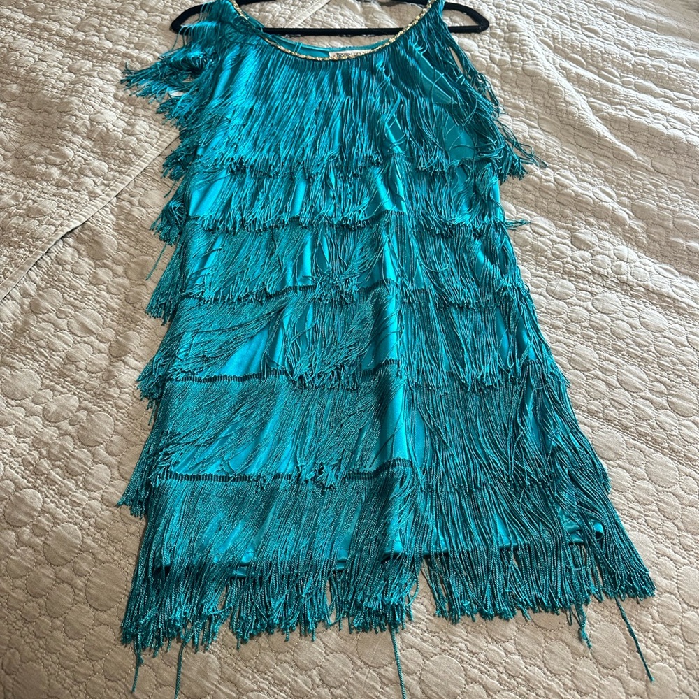 Jerry Beck Teal Fringe Flapper Dress – Adult XS